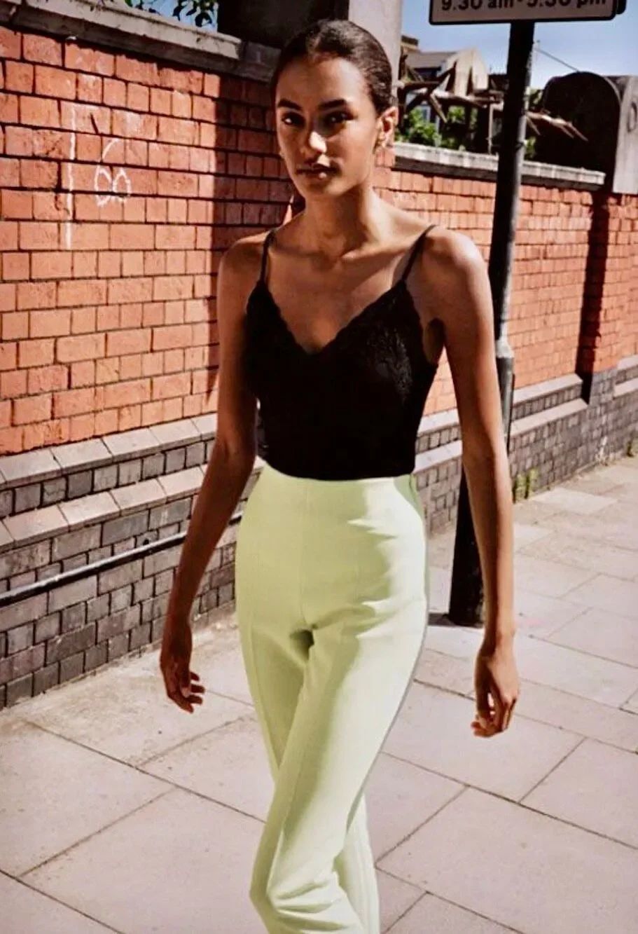 Zara Mini Cropped Flare Pants Light Lime Green Yellow Size L NWT